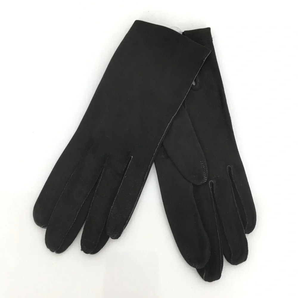 Vintage Kay Fuchs Faux Suede Leather Gloves Black 66378 Made in France